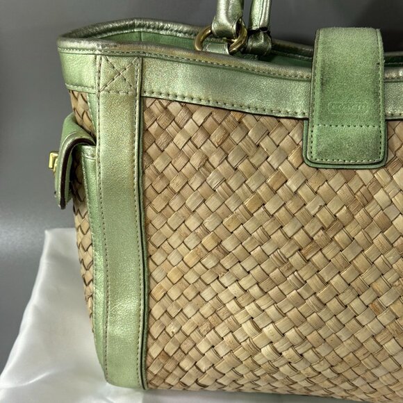 Coach # 4419 Natural Straws Seafoam Suede Leather Trim Buckle Closure Tote Bag - Picture 6 of 13